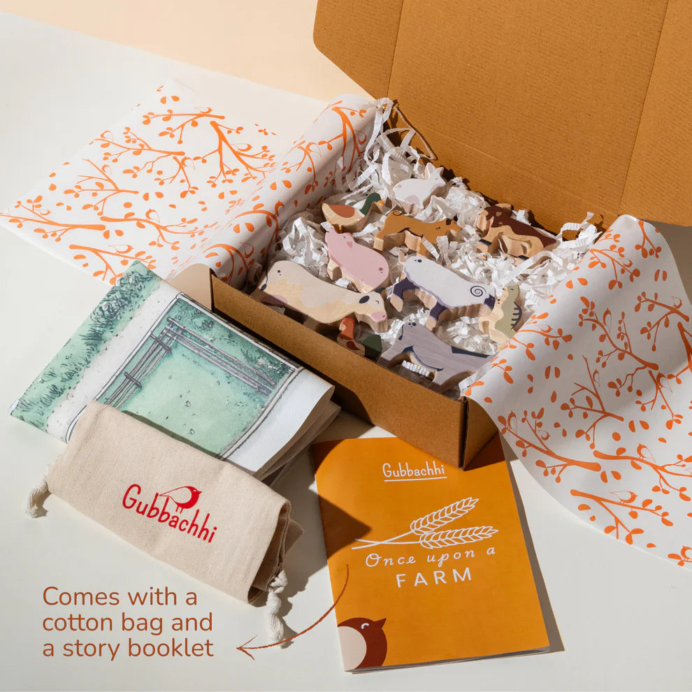 Gubbachhi- Once Upon A Farm - 10 Animals, Play Mat & Story Booklet