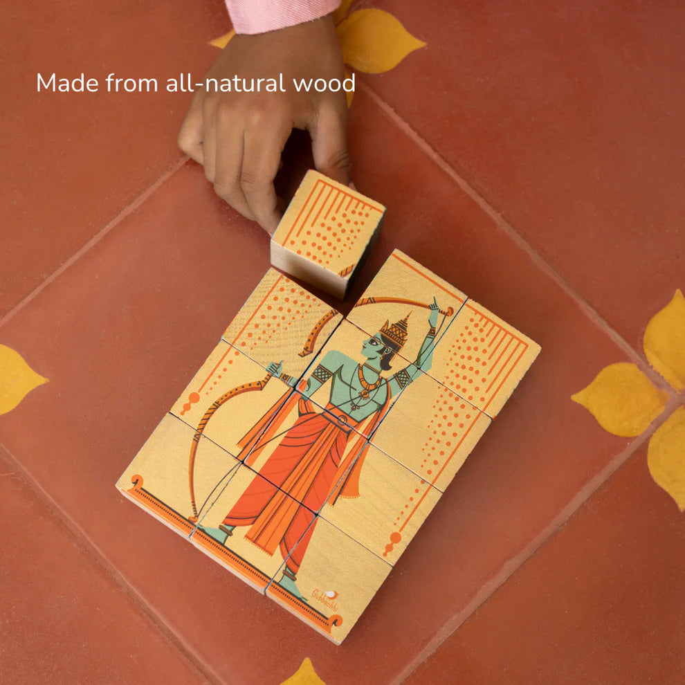 Gubbachhi RAMAYANA Wooden 6-in-1 Puzzle Set (12 Blocks)