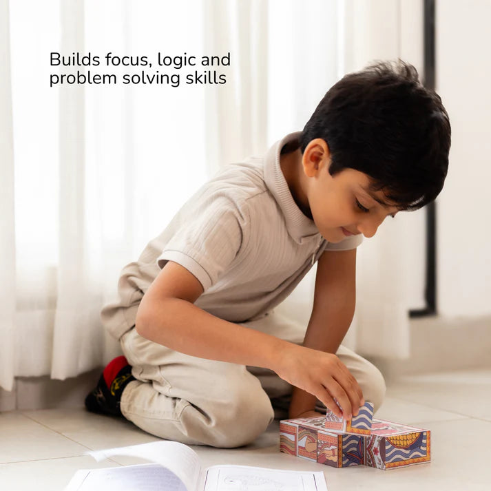 Gubbachhi- MADHUBANI Wooden 5-in-1 Puzzle Set (12 Blocks)