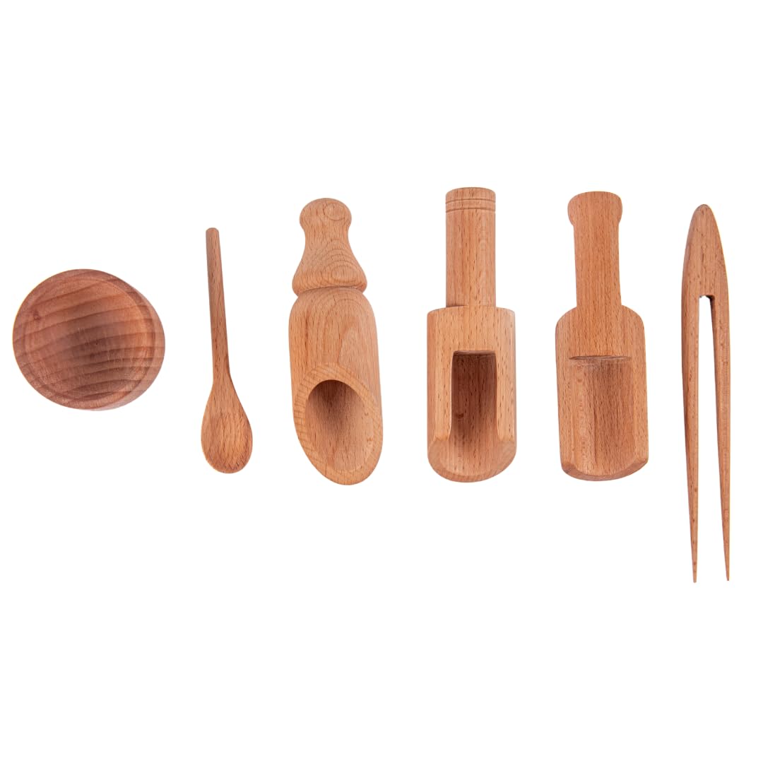 Nesta Toys Montessori-Inspired Sensory Tools: Bin Tools (6 Pcs), Bin Tools with Tray (7 Pcs), Sand Writing Tray, Dough Tool Set