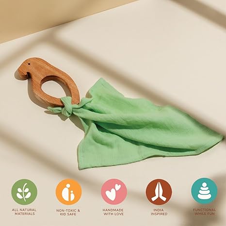 Gubbachhi Neem Wood Teethers with 100% Muslin Cloth - Aaram Parents