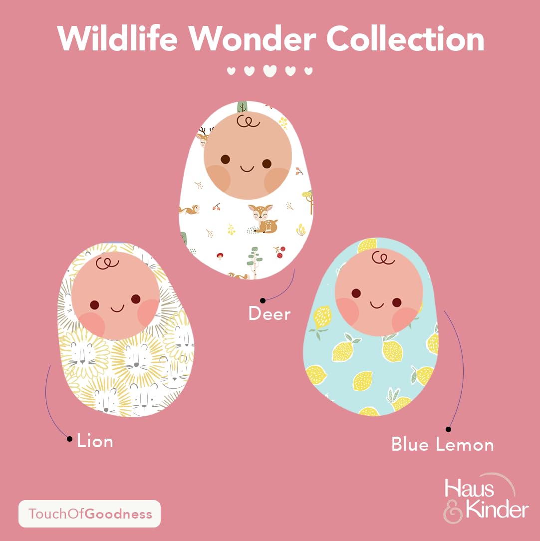 Haus & Kinder Muslin Swaddles For Newborn Pack Of 3 | 100% Cotton Baby Swaddle Blankets | Soft, Breathable, Lightweight, Organic | 100X100 Cm Citrus Groove Collection (Multicolor)