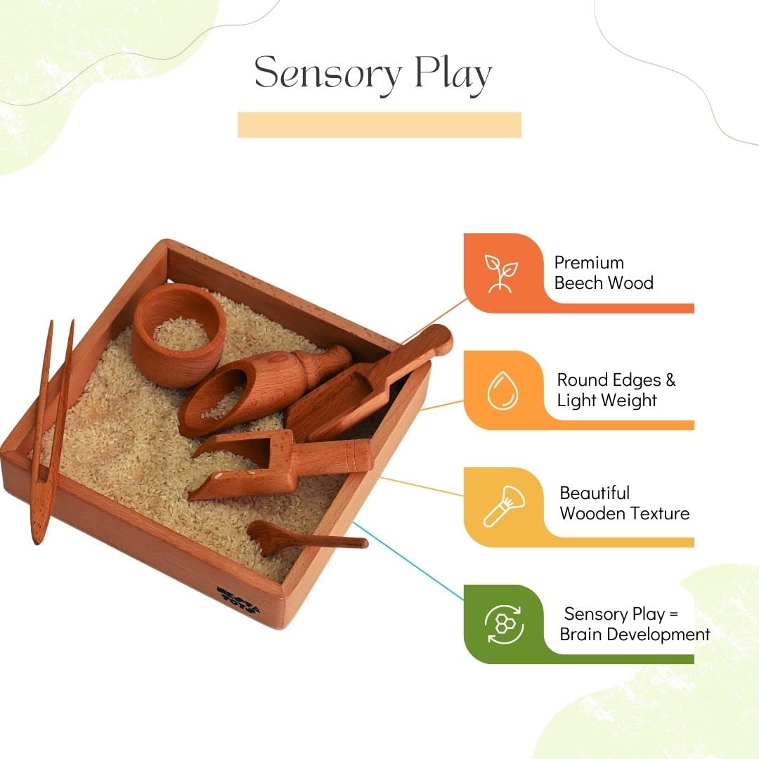 Nesta Toys Montessori-Inspired Sensory Tools: Bin Tools (6 Pcs), Bin Tools with Tray (7 Pcs), Sand Writing Tray, Dough Tool Set
