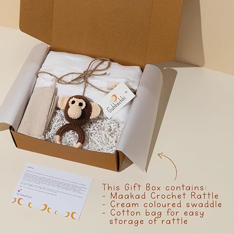 Gubbachhi- Rattle with Cream Swaddle Gift Set - Aaram Parents