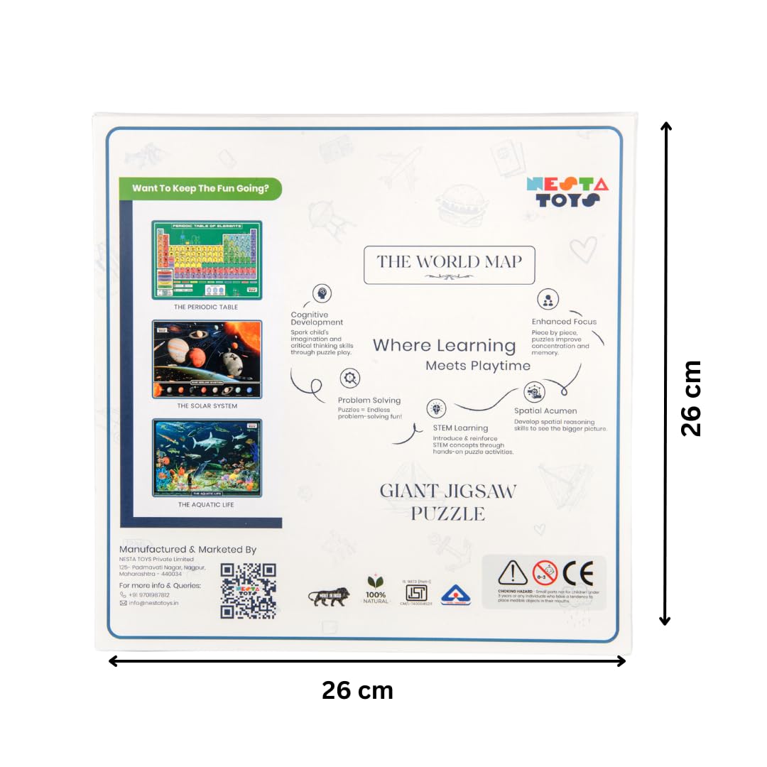 Nesta Toys - Educational Jumbo Jigsaw Puzzles (108 Pcs) - 4 Variants: Periodic Table, Solar System, World Map & Aquatic Life