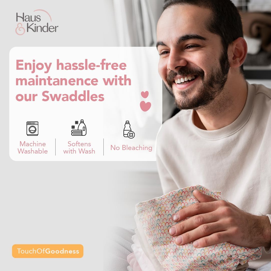 Haus & Kinder Muslin Swaddles For Newborn Pack Of 3 | 100% Cotton Baby Swaddle Blankets | Soft, Breathable, Lightweight, Organic | 100X100 Cm Citrus Groove Collection (Multicolor)