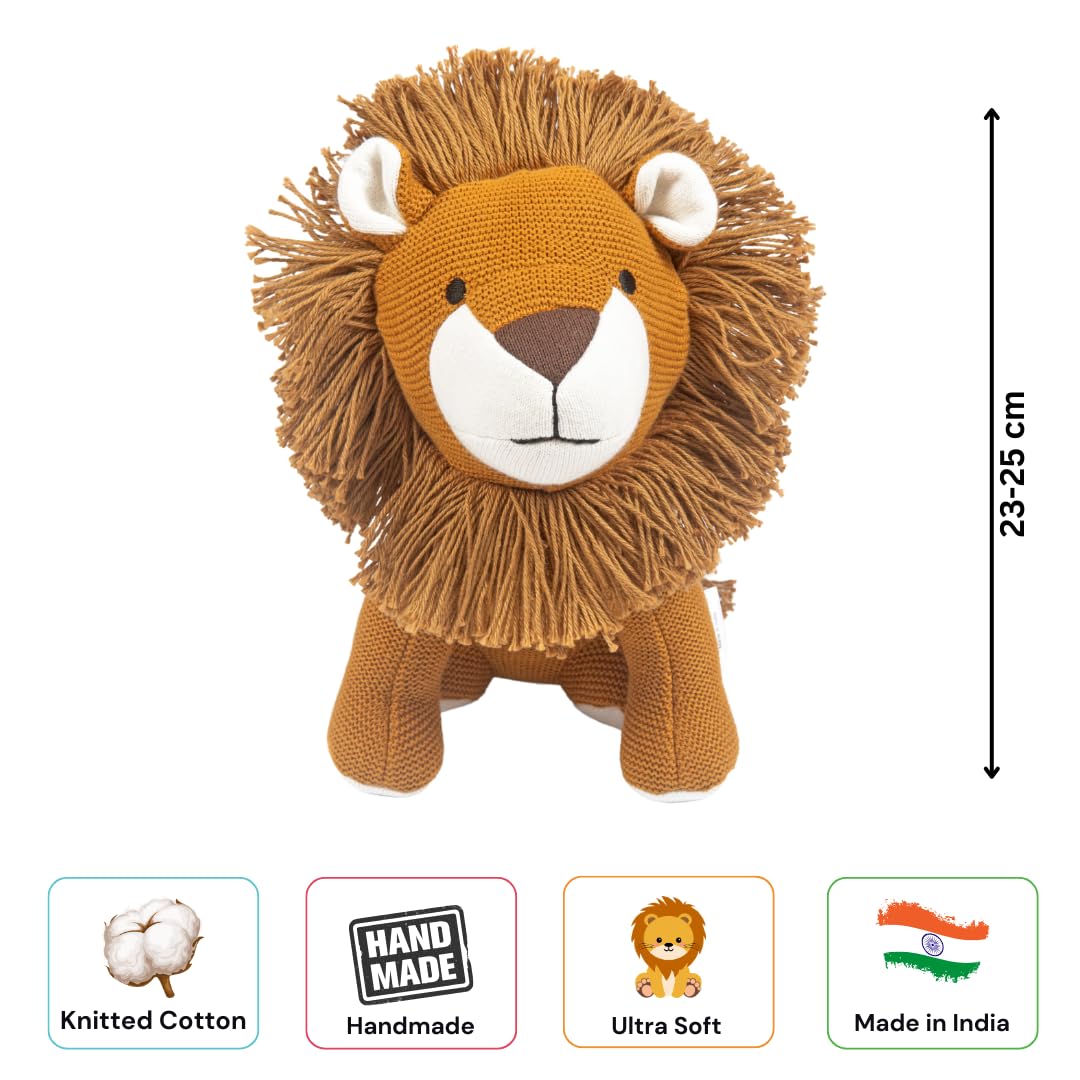 Knitted Cotton Animal Plush Toys - 4 Variants: Lion, Penguin, Zebra & Dinosaur