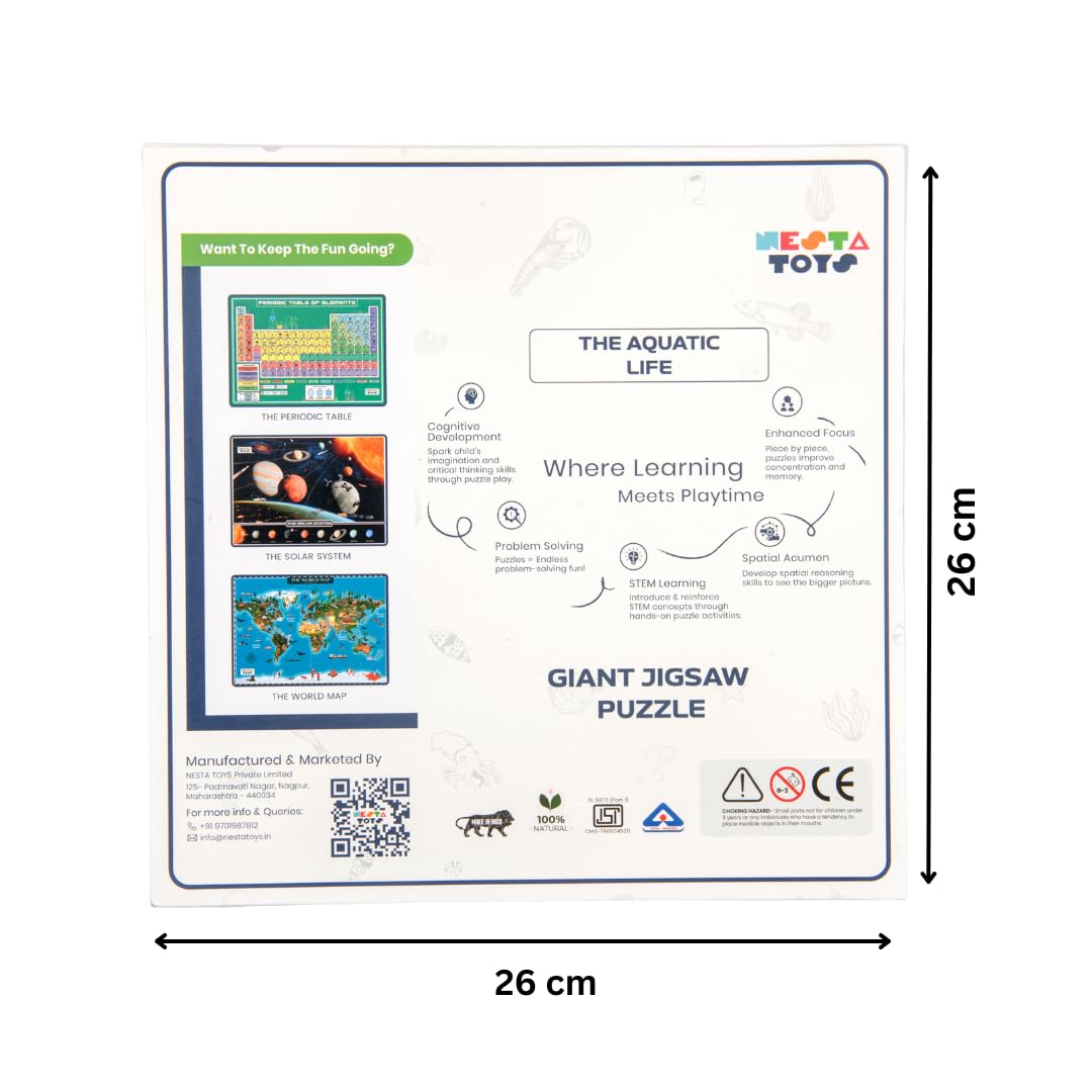 Nesta Toys - Educational Jumbo Jigsaw Puzzles (108 Pcs) - 4 Variants: Periodic Table, Solar System, World Map & Aquatic Life