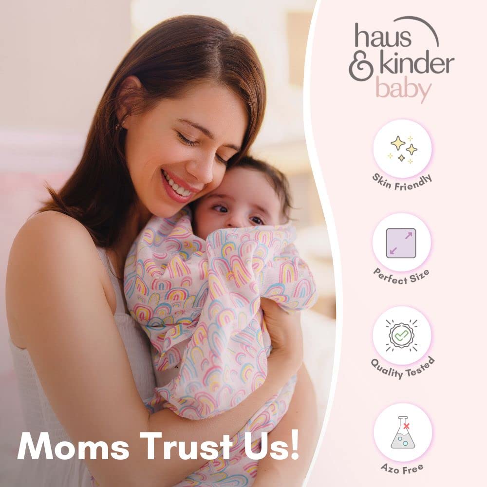 Haus & Kinder Muslin Swaddles For Newborn Pack Of 3 | 100% Cotton Baby Swaddle Blankets | Soft, Breathable, Lightweight, Organic | 100X100 Cm Citrus Groove Collection (Multicolor)