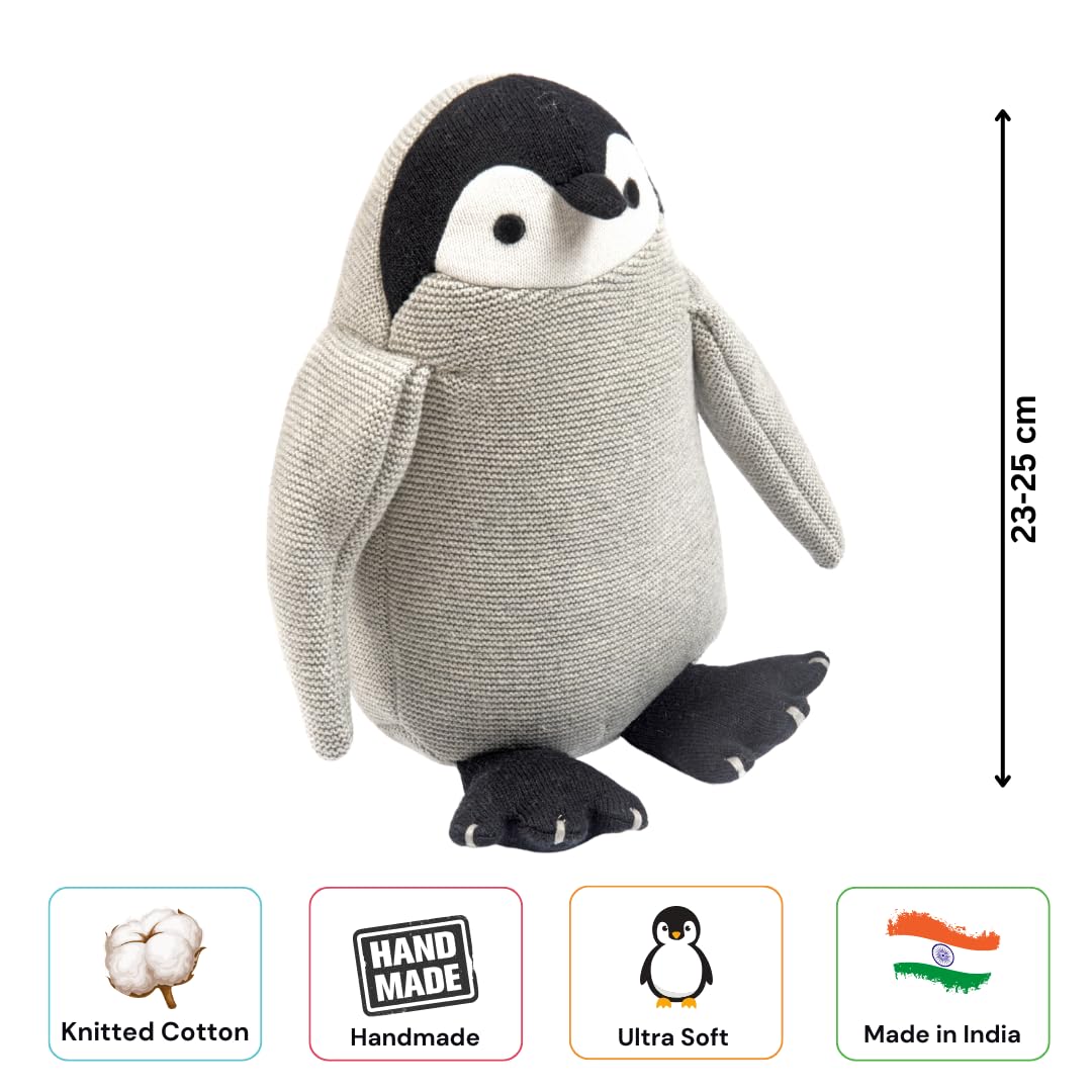 Knitted Cotton Animal Plush Toys - 4 Variants: Lion, Penguin, Zebra & Dinosaur