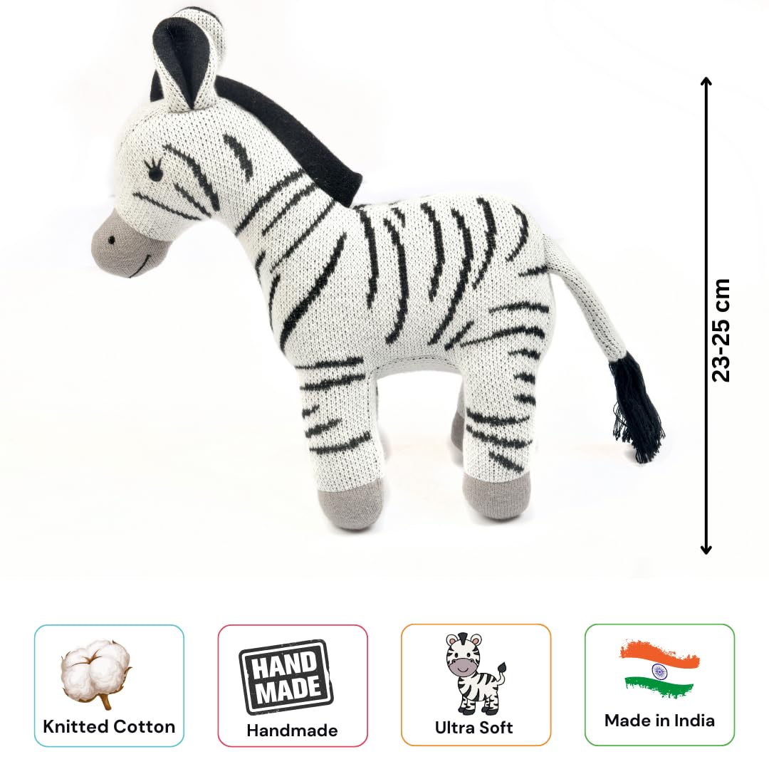Knitted Cotton Animal Plush Toys - 4 Variants: Lion, Penguin, Zebra & Dinosaur