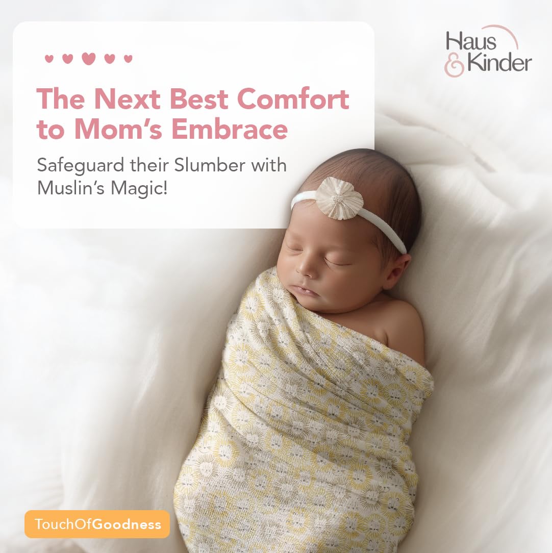 Haus & Kinder Muslin Swaddles For Newborn Pack Of 3 | 100% Cotton Baby Swaddle Blankets | Soft, Breathable, Lightweight, Organic | 100X100 Cm Citrus Groove Collection (Multicolor)