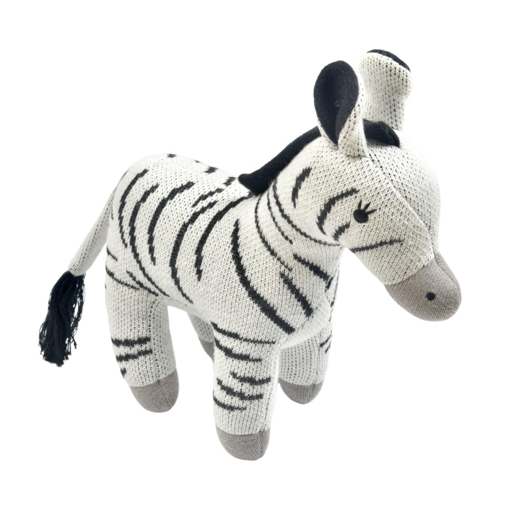 Knitted Cotton Animal Plush Toys - 4 Variants: Lion, Penguin, Zebra & Dinosaur