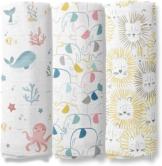 Haus & Kinder Muslin Swaddles For Newborn Pack Of 3 | 100% Cotton Baby Swaddle Blankets | Soft, Breathable, Lightweight, Organic | 100X100 Cm Citrus Groove Collection (Multicolor)