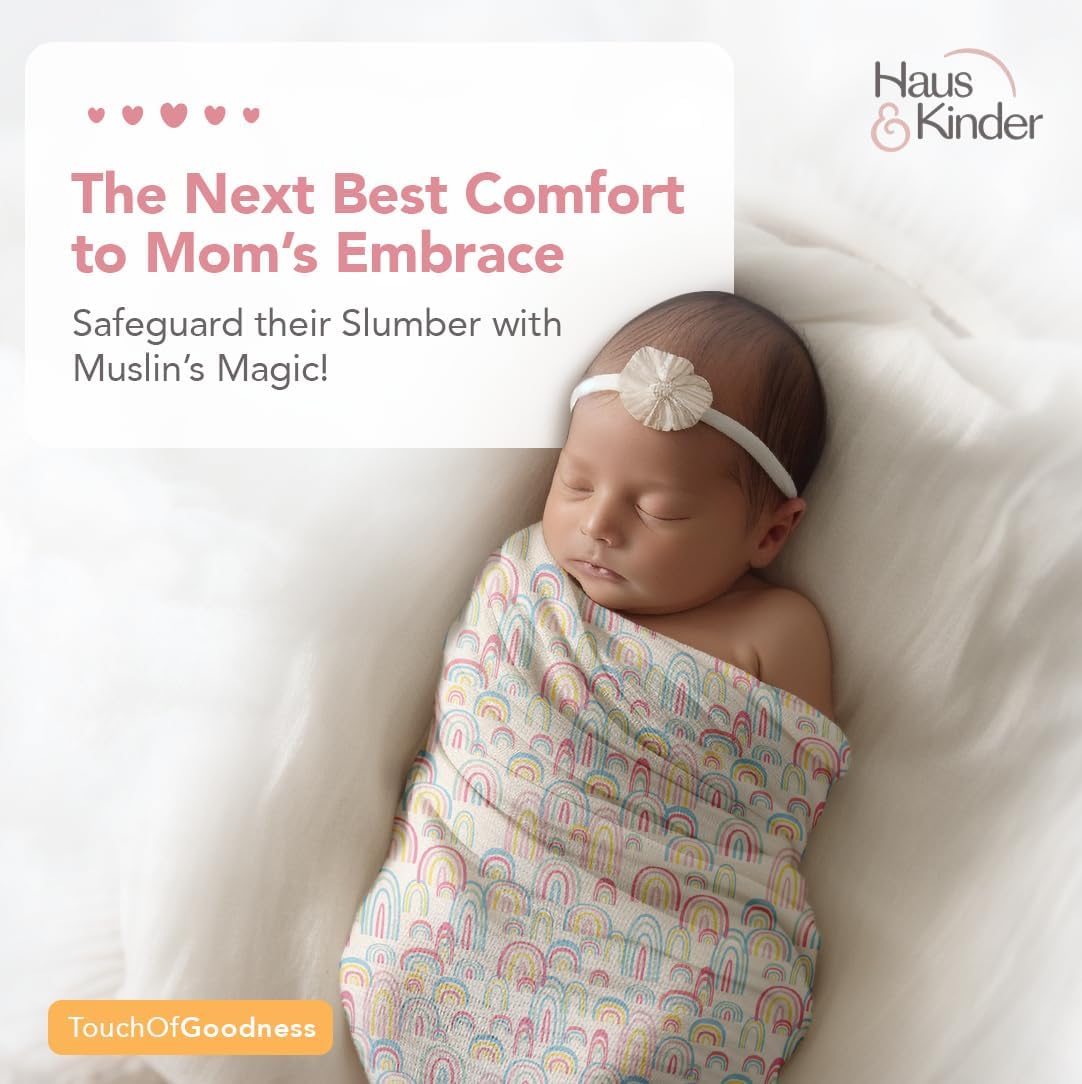 Haus & Kinder Muslin Swaddles For Newborn Pack Of 3 | 100% Cotton Baby Swaddle Blankets | Soft, Breathable, Lightweight, Organic | 100X100 Cm Citrus Groove Collection (Multicolor)