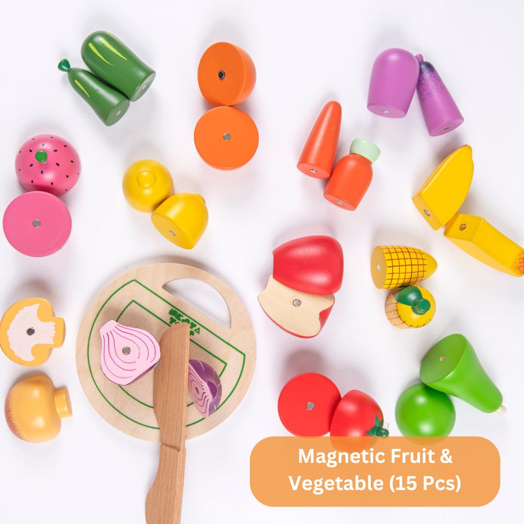 Nesta Toys- Wooden Vegetable and Fruit Magnetic Toy (15 Pcs)