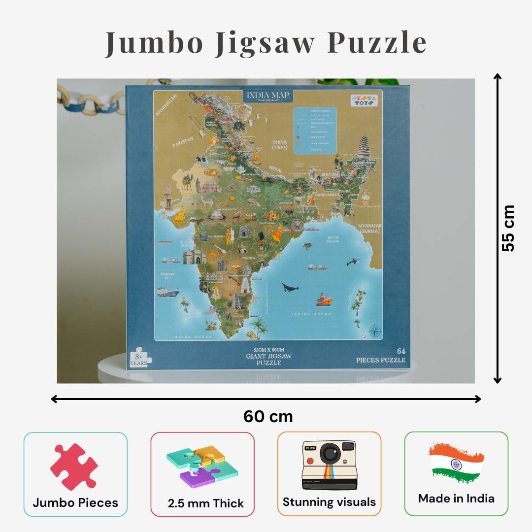 Nesta Toys - Educational Jigsaw Puzzles (64 Pcs) - 4 Variants: India Map, Modes of Transport, Prehistoric Park, Construction Site