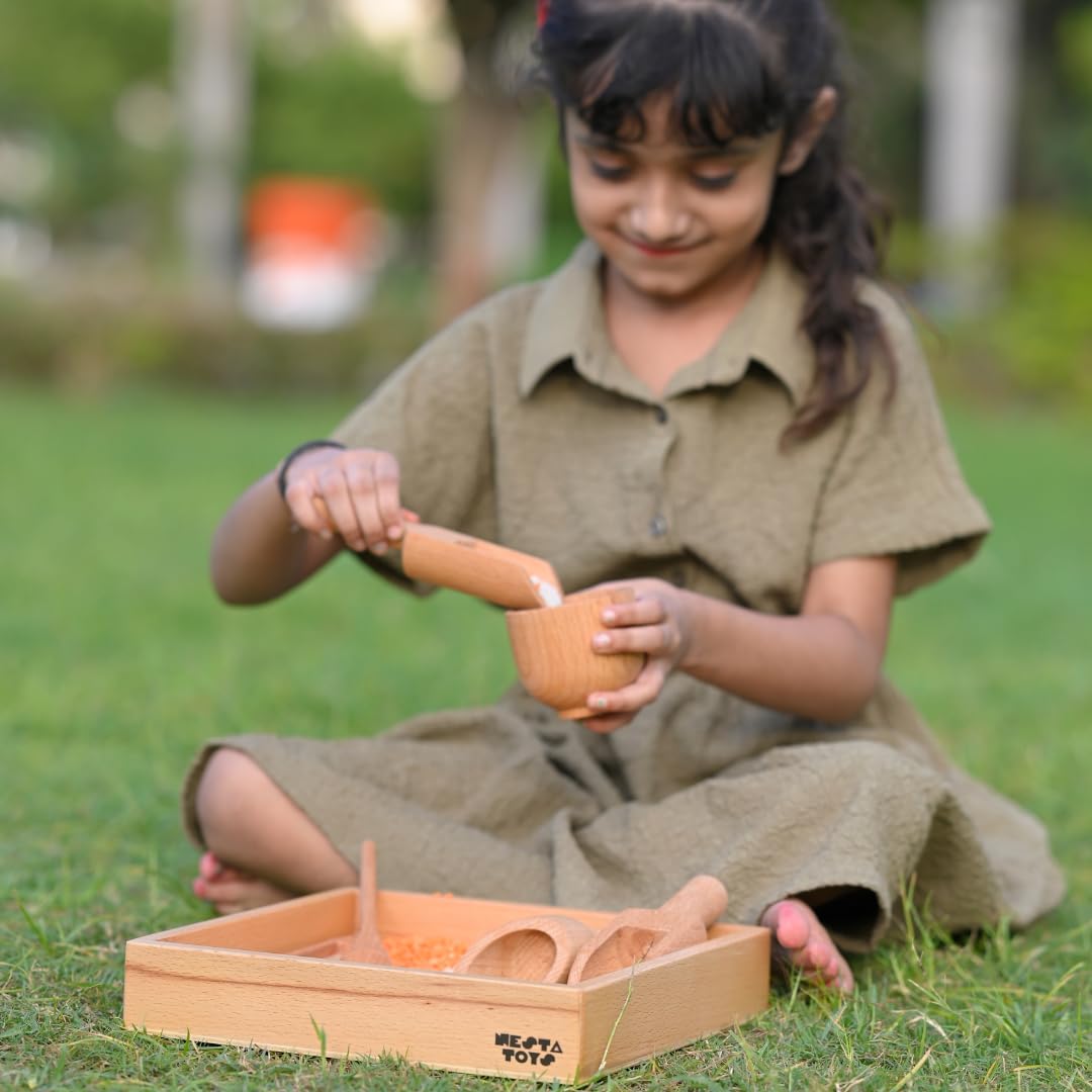 Nesta Toys Montessori-Inspired Sensory Tools: Bin Tools (6 Pcs), Bin Tools with Tray (7 Pcs), Sand Writing Tray, Dough Tool Set