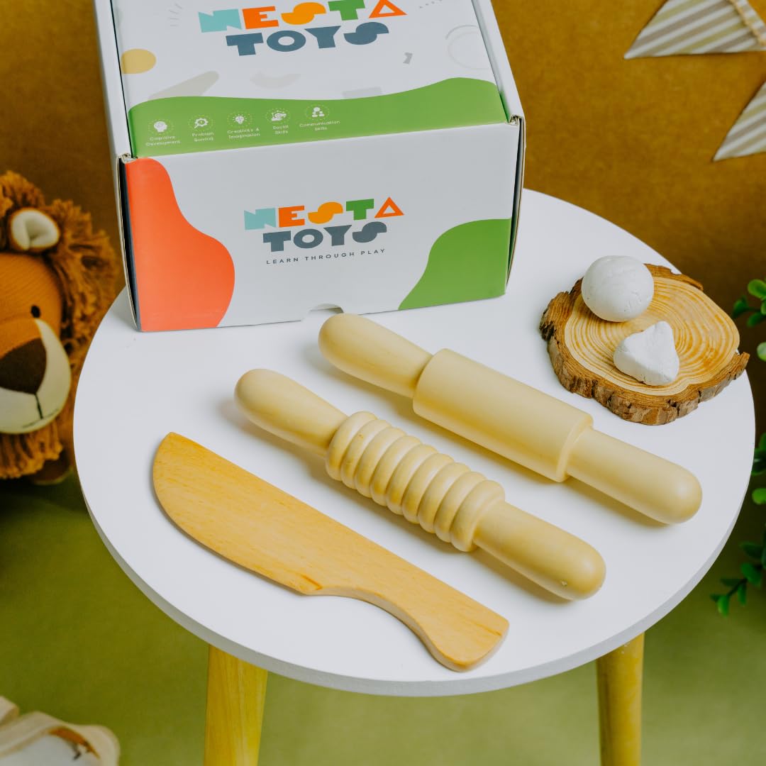 Nesta Toys Montessori-Inspired Sensory Tools: Bin Tools (6 Pcs), Bin Tools with Tray (7 Pcs), Sand Writing Tray, Dough Tool Set