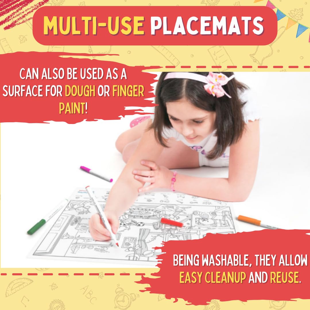 PepPlay Doodle Placemats- 5 Variants to Choose From (Ocean & Wild, Find & Colour, Prehistoric, Educational, and Vehicles) - Aaram Parents