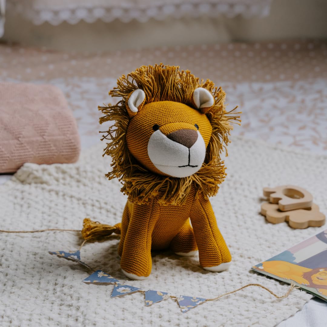 Knitted Cotton Animal Plush Toys - 4 Variants: Lion, Penguin, Zebra & Dinosaur
