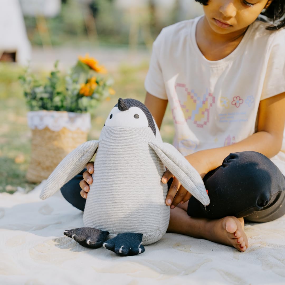 Knitted Cotton Animal Plush Toys - 4 Variants: Lion, Penguin, Zebra & Dinosaur