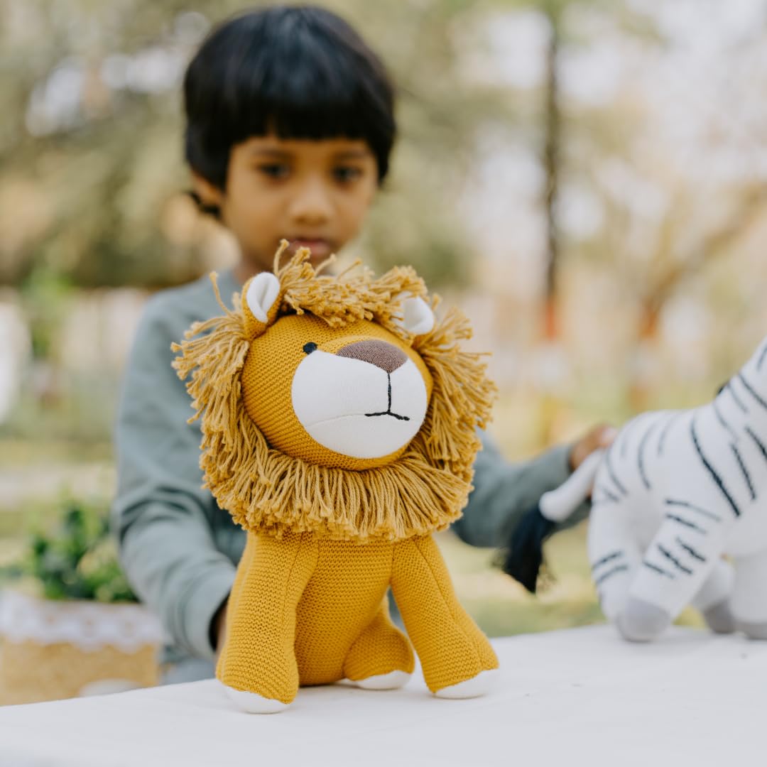 Knitted Cotton Animal Plush Toys - 4 Variants: Lion, Penguin, Zebra & Dinosaur