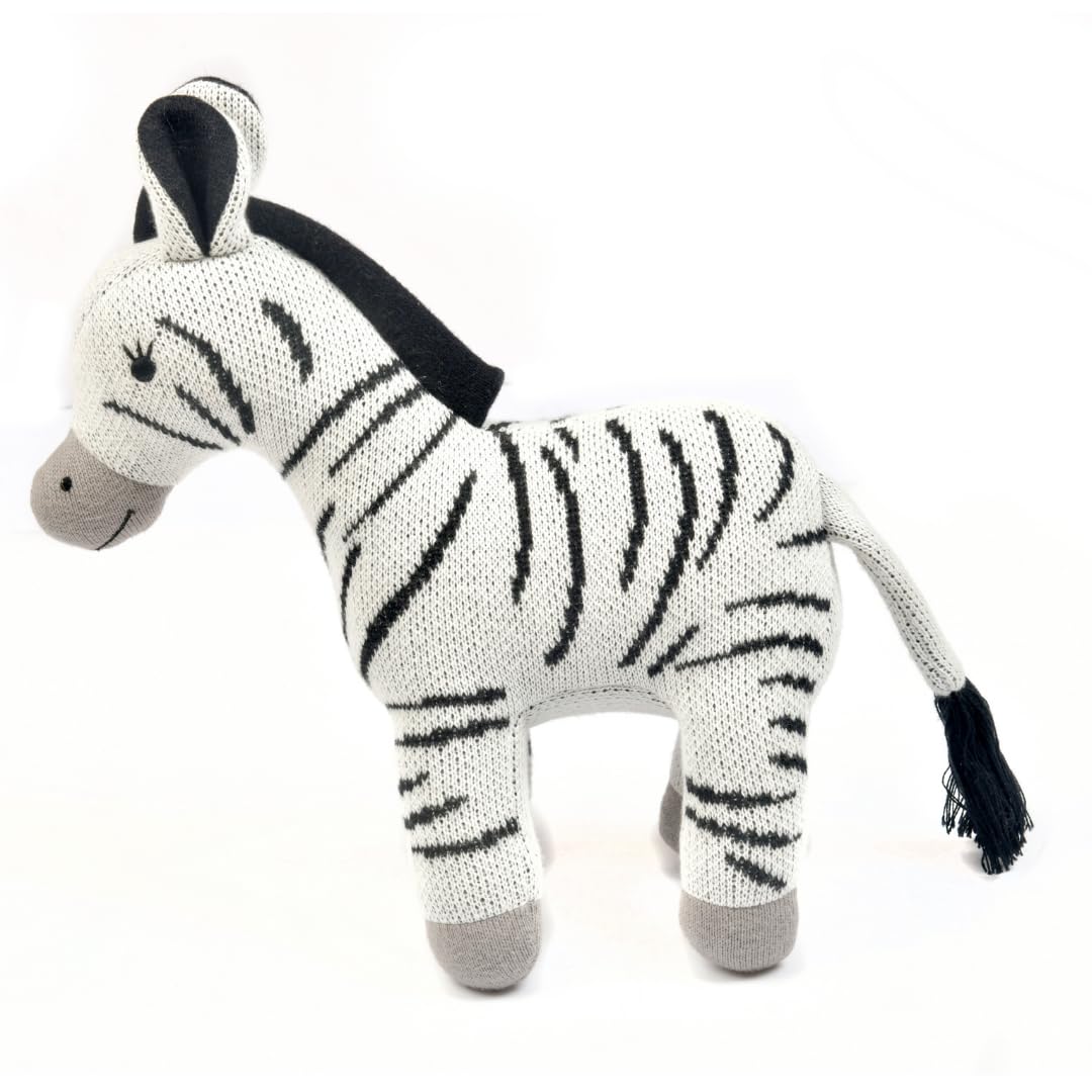 Knitted Cotton Animal Plush Toys - 4 Variants: Lion, Penguin, Zebra & Dinosaur