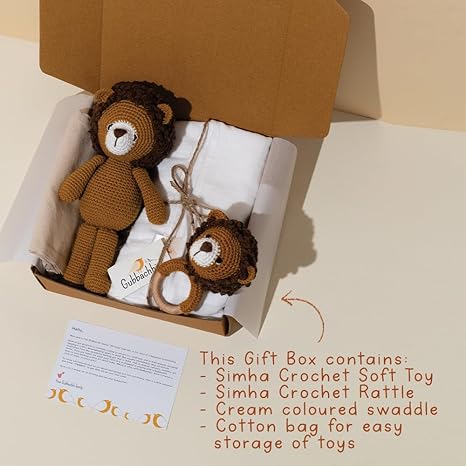 Gubbachhi Soft Toy & Rattle with Cream Swaddle Gift Set - Aaram Parents