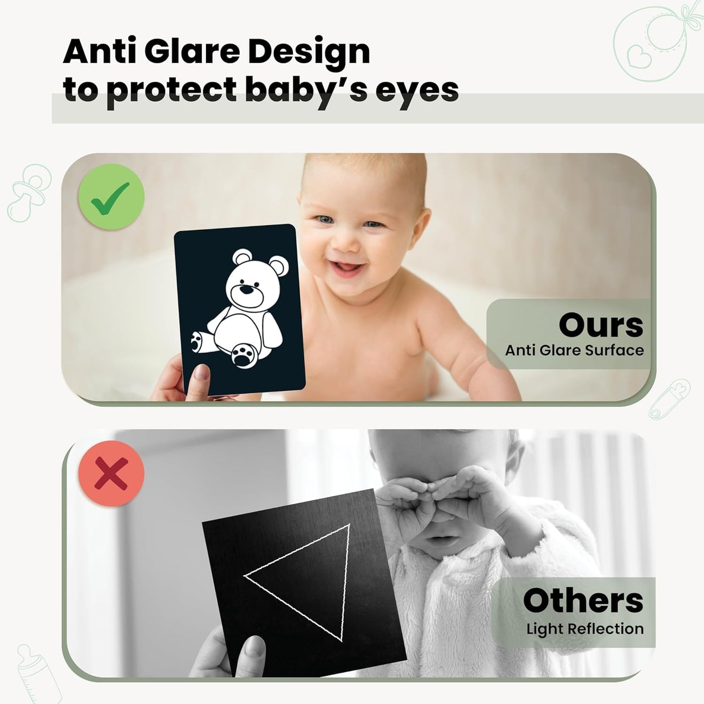 The Curious Bees - High Contrast New Born Anti-Glare Cards | 24 Objects for Visual Stimulation, Cognitive & Sensory Development of 0-6 Month Old Infants