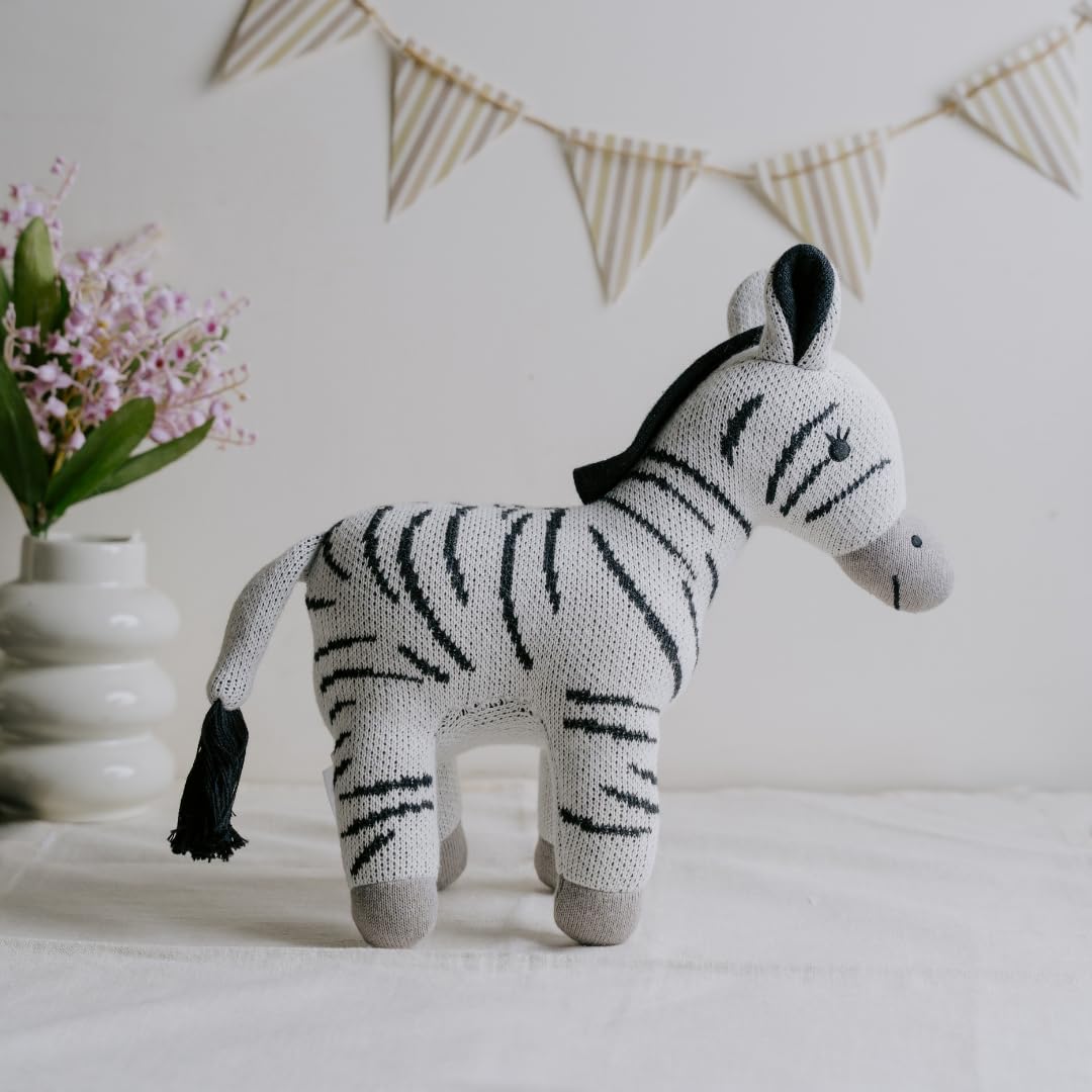 Knitted Cotton Animal Plush Toys - 4 Variants: Lion, Penguin, Zebra & Dinosaur