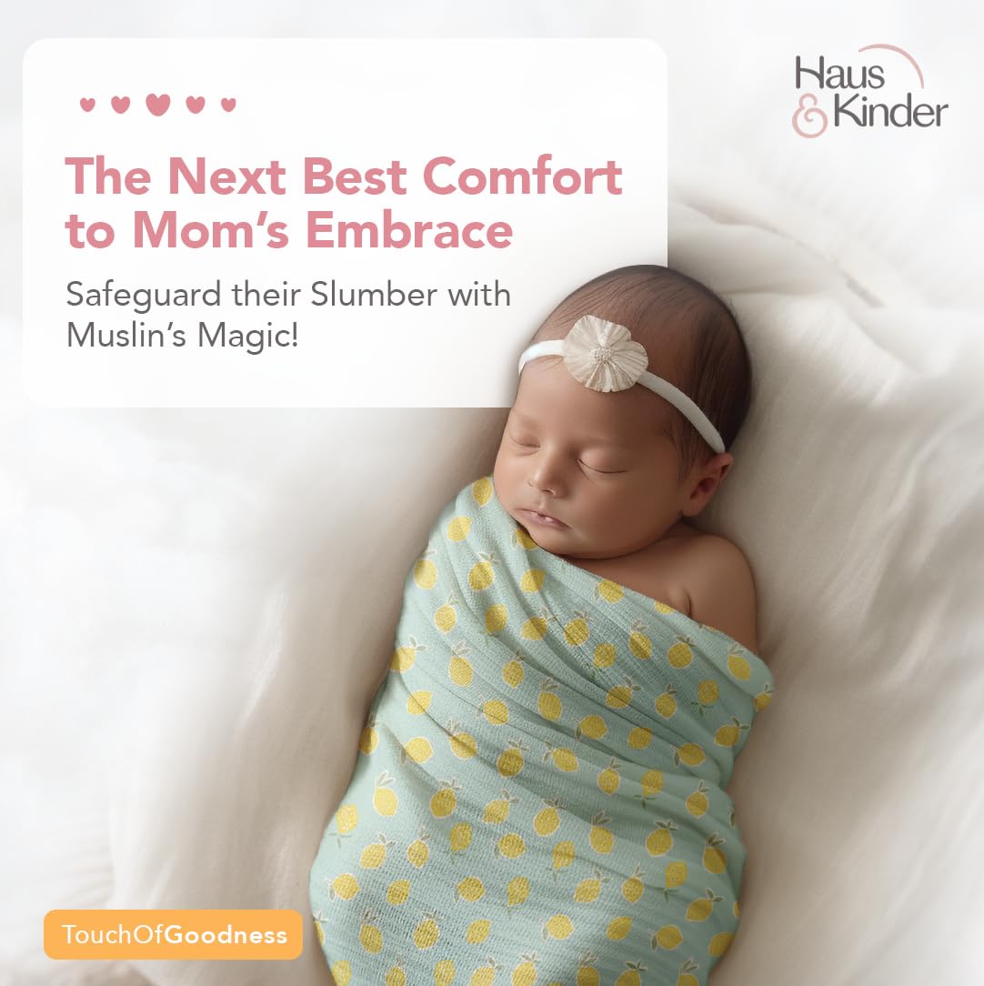 Haus & Kinder Muslin Swaddles For Newborn Pack Of 3 | 100% Cotton Baby Swaddle Blankets | Soft, Breathable, Lightweight, Organic | 100X100 Cm Citrus Groove Collection (Multicolor)