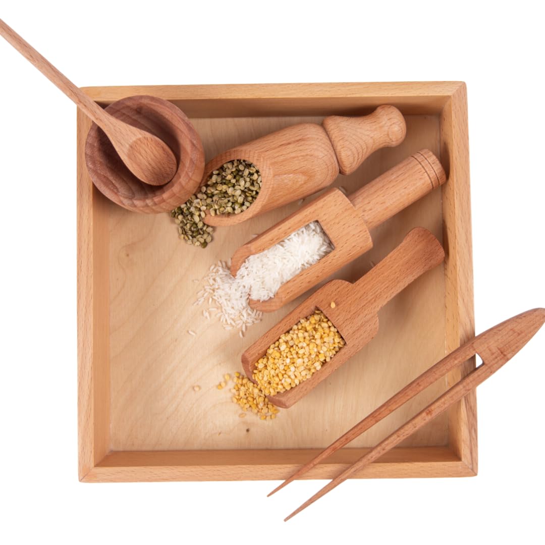Nesta Toys Montessori-Inspired Sensory Tools: Bin Tools (6 Pcs), Bin Tools with Tray (7 Pcs), Sand Writing Tray, Dough Tool Set