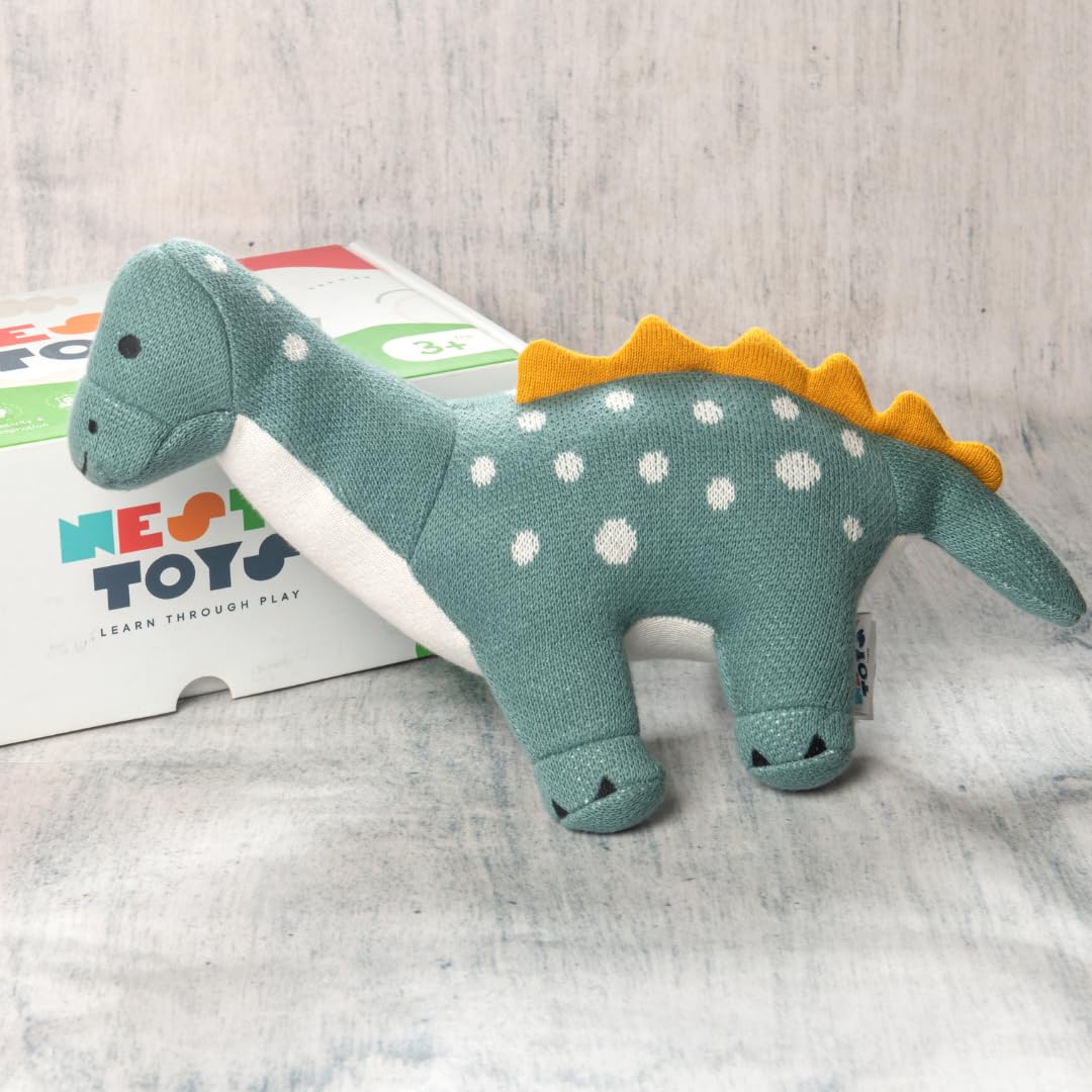 Knitted Cotton Animal Plush Toys - 4 Variants: Lion, Penguin, Zebra & Dinosaur