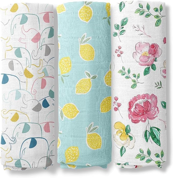 Haus & Kinder Muslin Swaddles For Newborn Pack Of 3 | 100% Cotton Baby Swaddle Blankets | Soft, Breathable, Lightweight, Organic | 100X100 Cm Citrus Groove Collection (Multicolor)