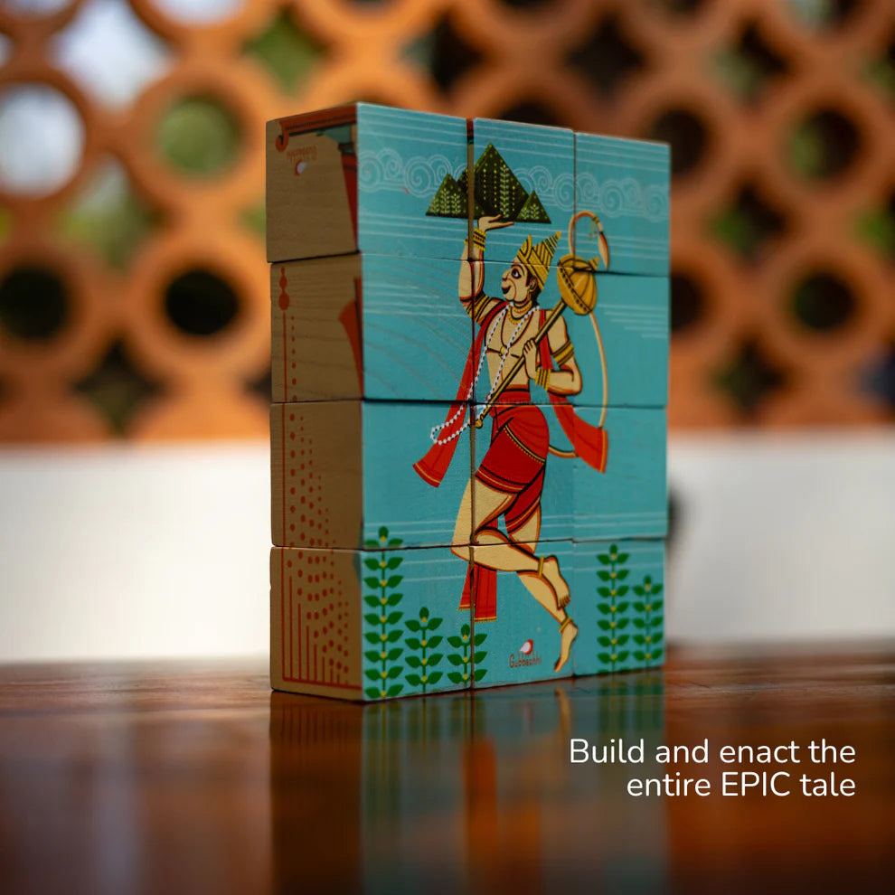 Gubbachhi RAMAYANA Wooden 6-in-1 Puzzle Set (12 Blocks)
