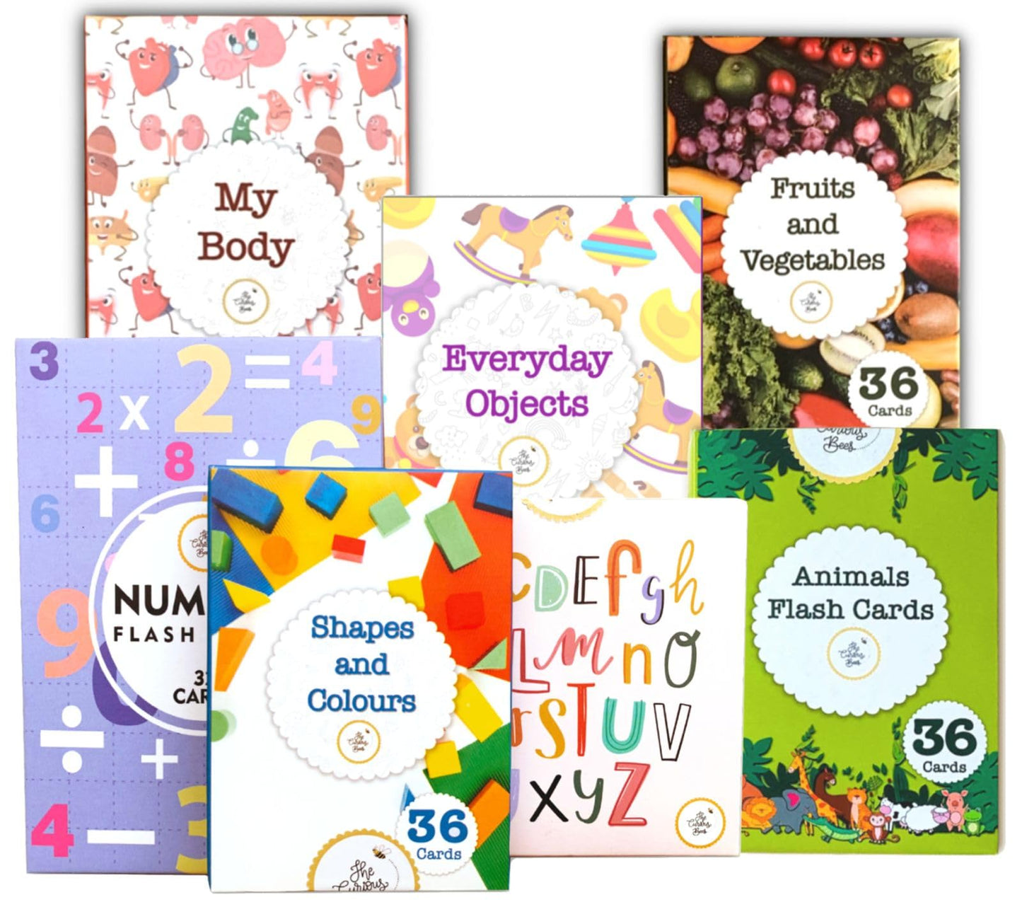 The Curious Bees - High Contrast New Born Anti-Glare Cards | 24 Objects for Visual Stimulation, Cognitive & Sensory Development of 0-6 Month Old Infants