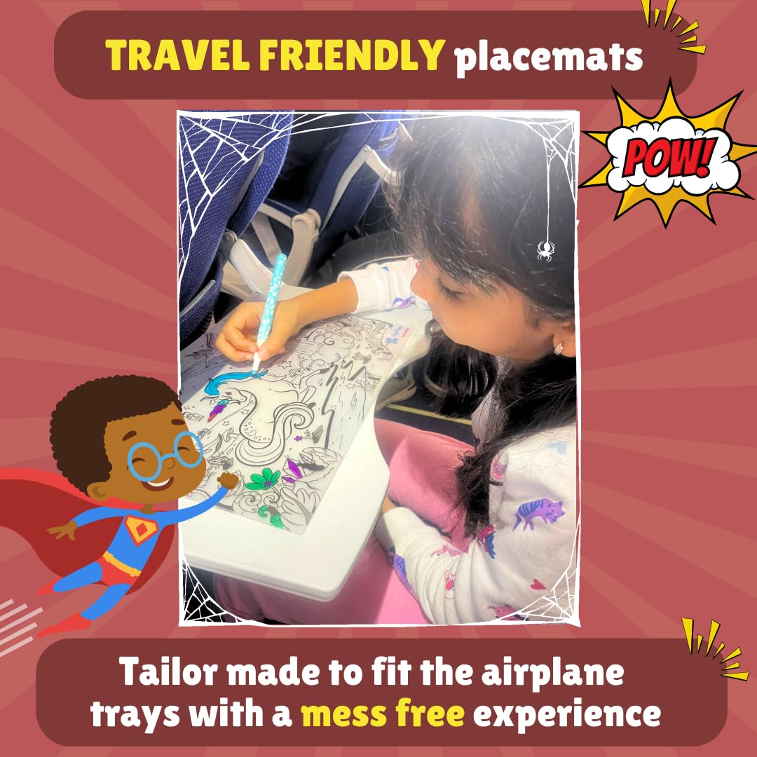 PepPlay Doodle Placemats- 3 Variants to Choose From (Space Series, Heroes & Monsters, and Magical Land) - Aaram Parents