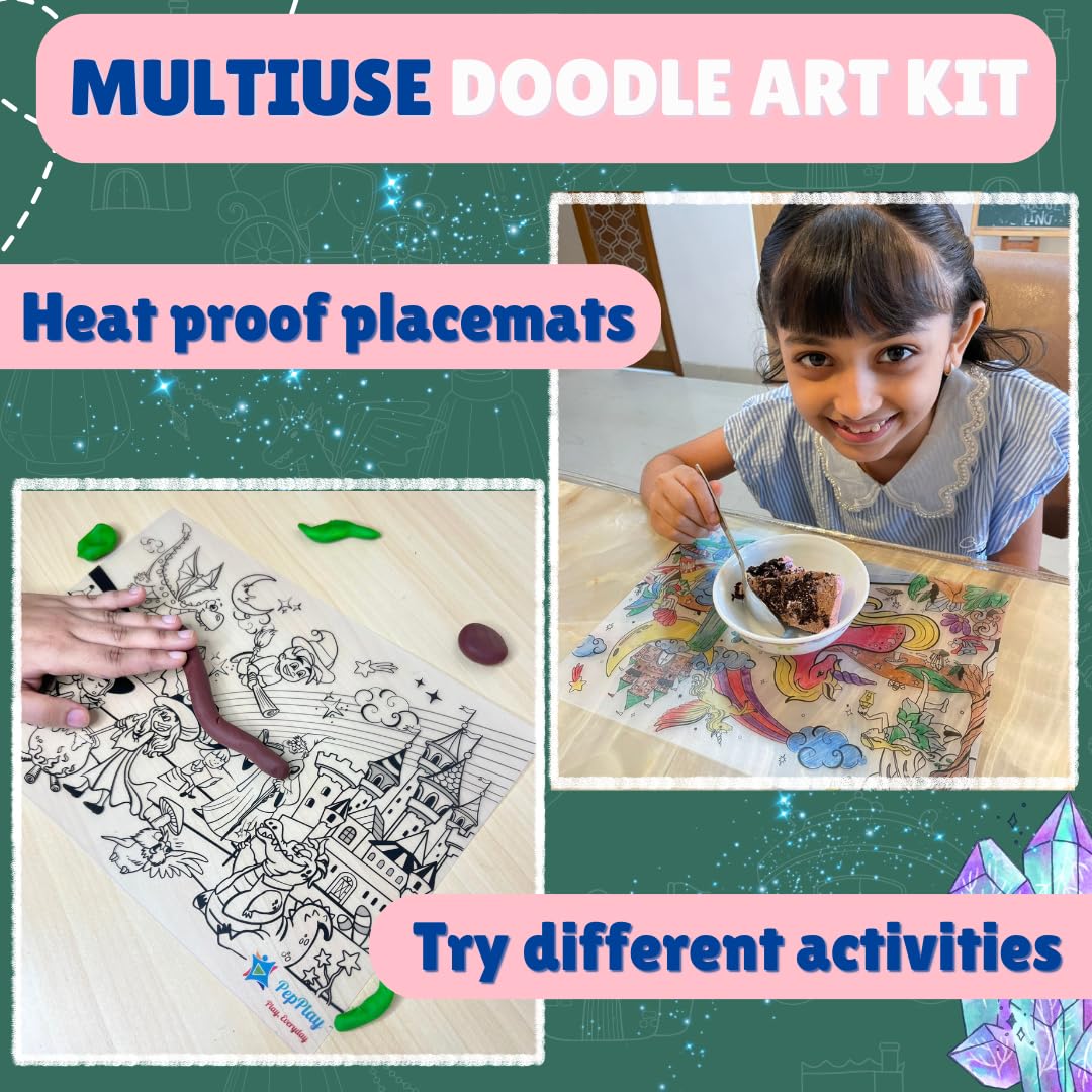 PepPlay Doodle Placemats- 3 Variants to Choose From (Space Series, Heroes & Monsters, and Magical Land) - Aaram Parents