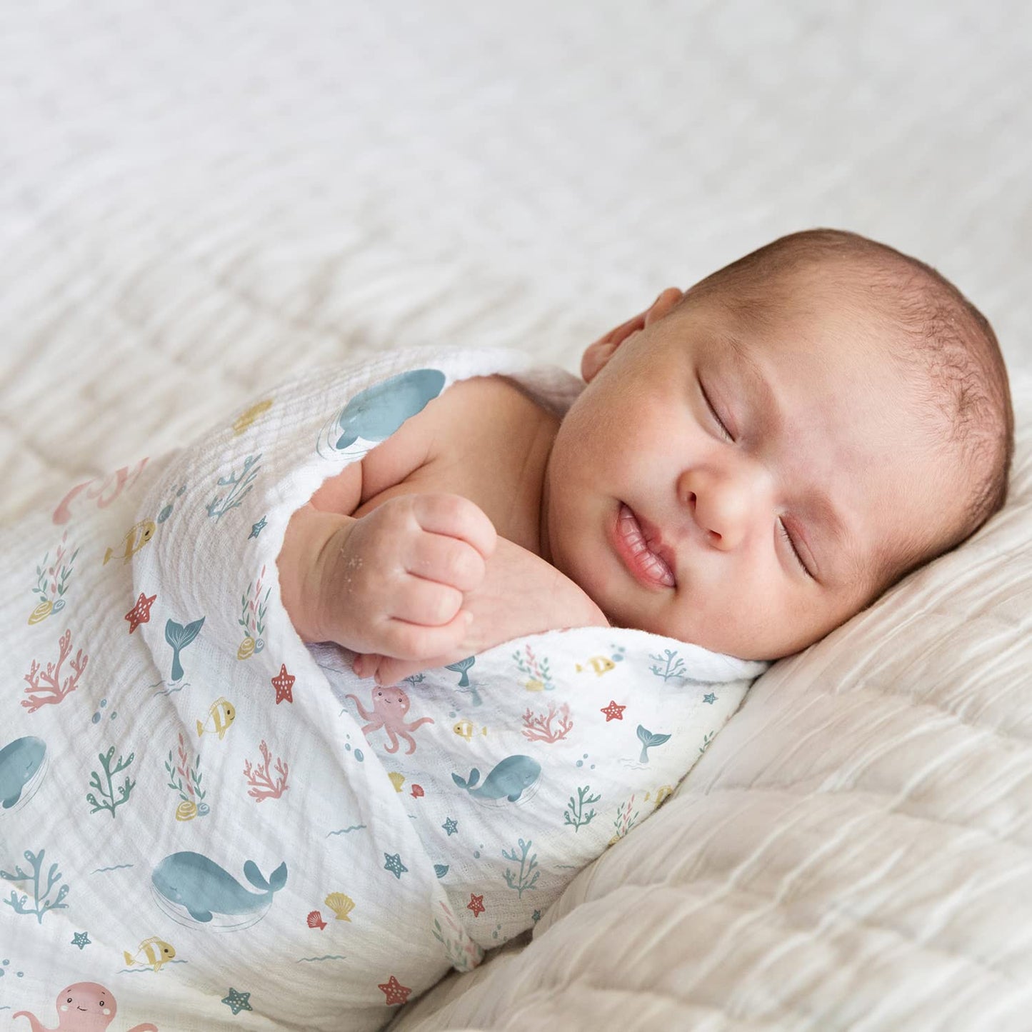 Haus and Kinder 100% Cotton Muslin Swaddles Wrap For Newborn Baby - Soft Swaddle Cloth For New Born, Muslin Baby Swaddle Wrap For New Born, New Born Swaddle, 100X100 Cm, Pack Of 5, Nautical Collection