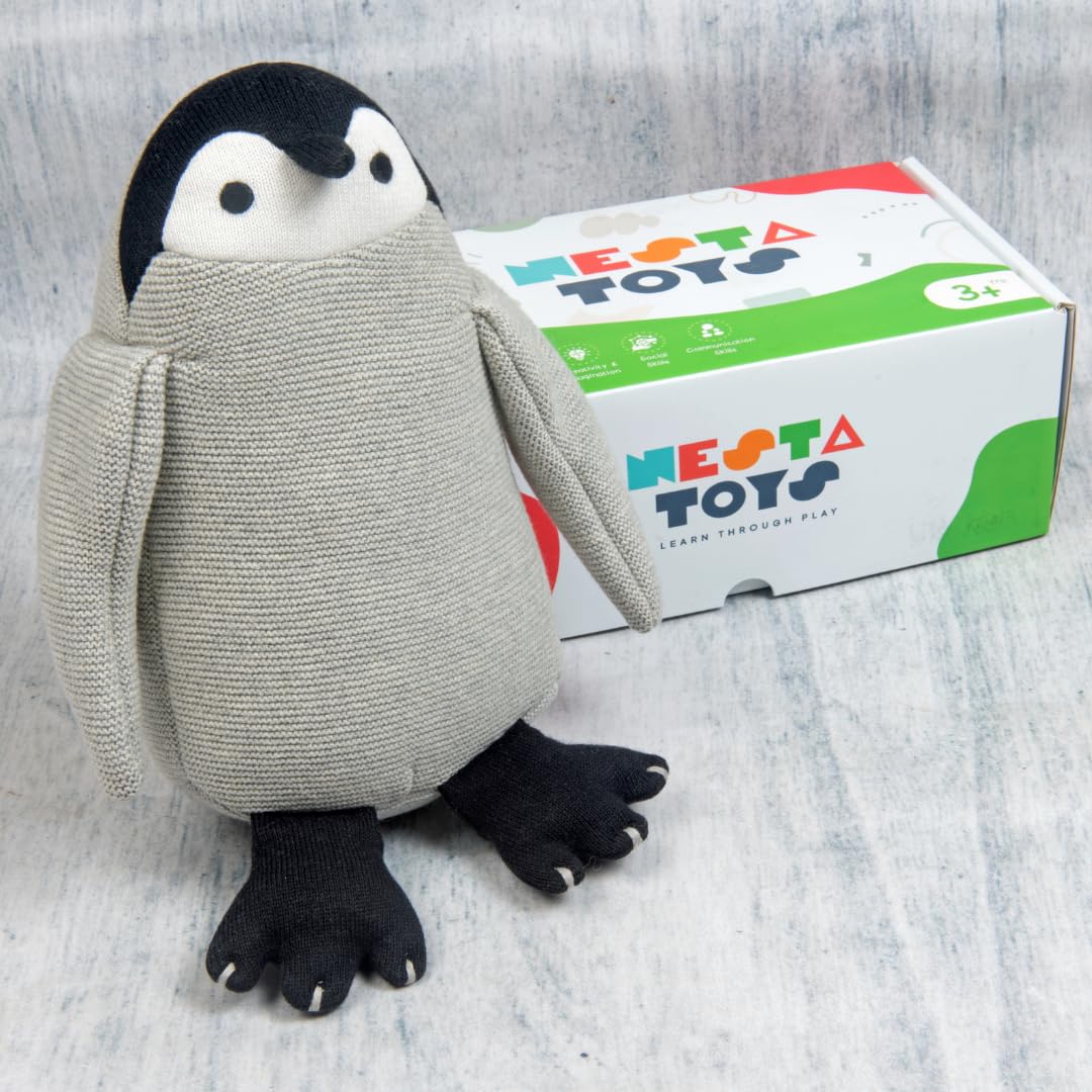 Knitted Cotton Animal Plush Toys - 4 Variants: Lion, Penguin, Zebra & Dinosaur
