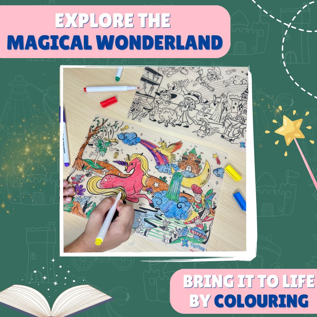 PepPlay Doodle Placemats- 3 Variants to Choose From (Space Series, Heroes & Monsters, and Magical Land) - Aaram Parents