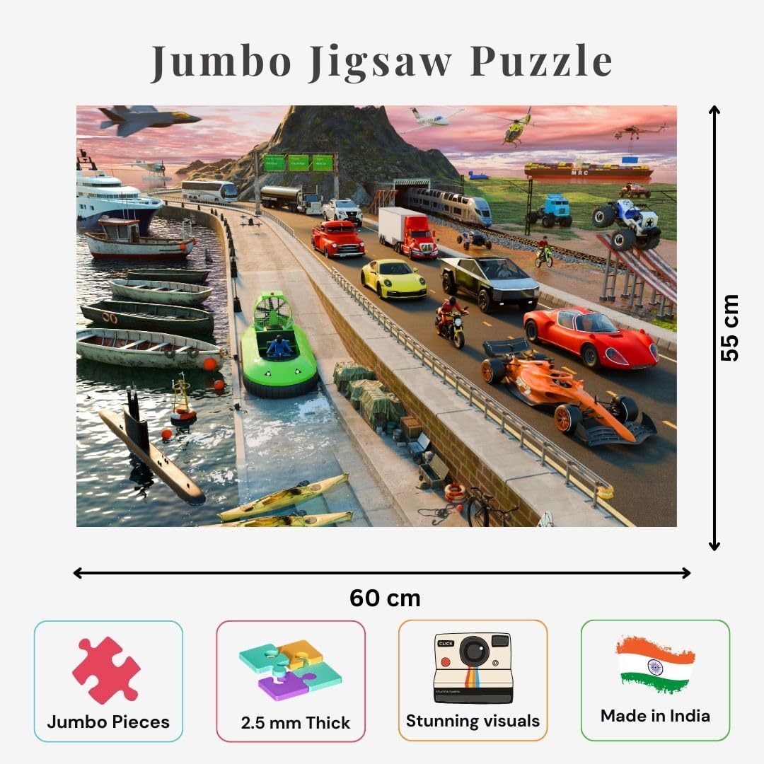 Nesta Toys - Educational Jigsaw Puzzles (64 Pcs) - 4 Variants: India Map, Modes of Transport, Prehistoric Park, Construction Site