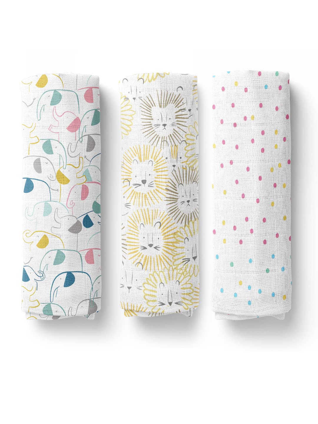 Haus & Kinder Muslin Swaddles For Newborn Pack Of 3 | 100% Cotton Baby Swaddle Blankets | Soft, Breathable, Lightweight, Organic | 100X100 Cm Citrus Groove Collection (Multicolor)