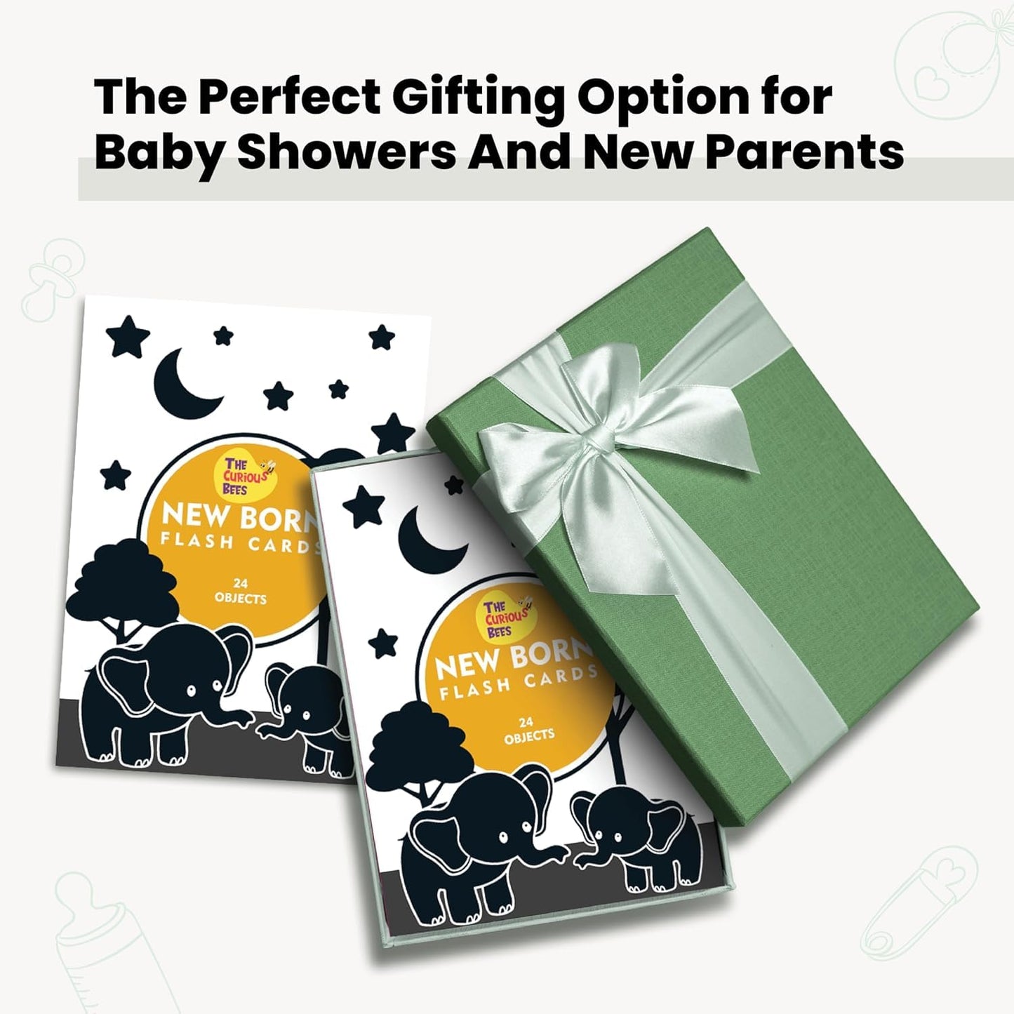 The Curious Bees - High Contrast New Born Anti-Glare Cards | 24 Objects for Visual Stimulation, Cognitive & Sensory Development of 0-6 Month Old Infants