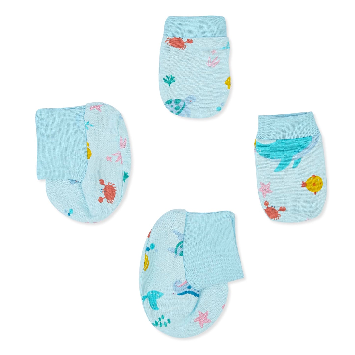 Haus and Kinder Baby Gift Set - Pack of 5 (Bundle With Onesie, Bib, Cap, Mittens & Booties) 2 Variants
