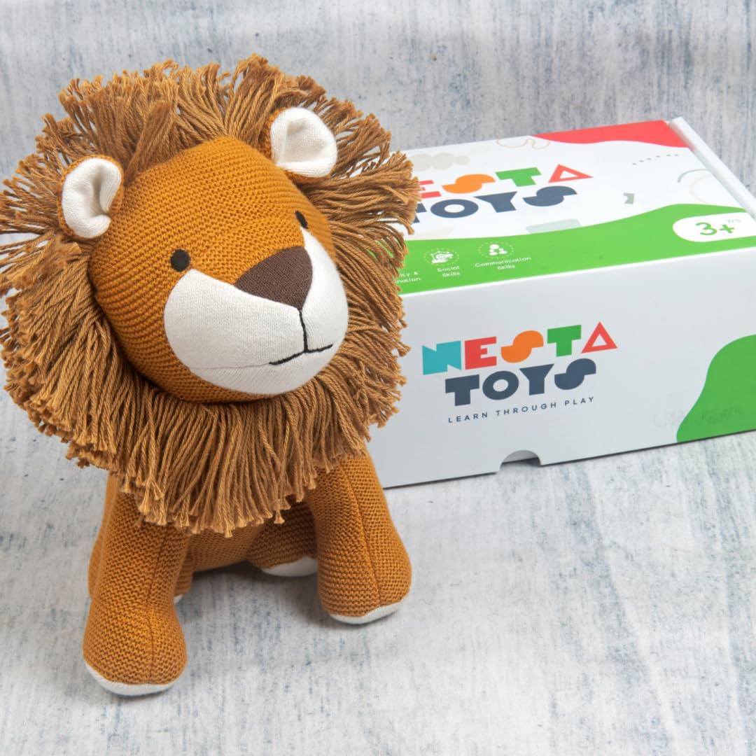 Knitted Cotton Animal Plush Toys - 4 Variants: Lion, Penguin, Zebra & Dinosaur