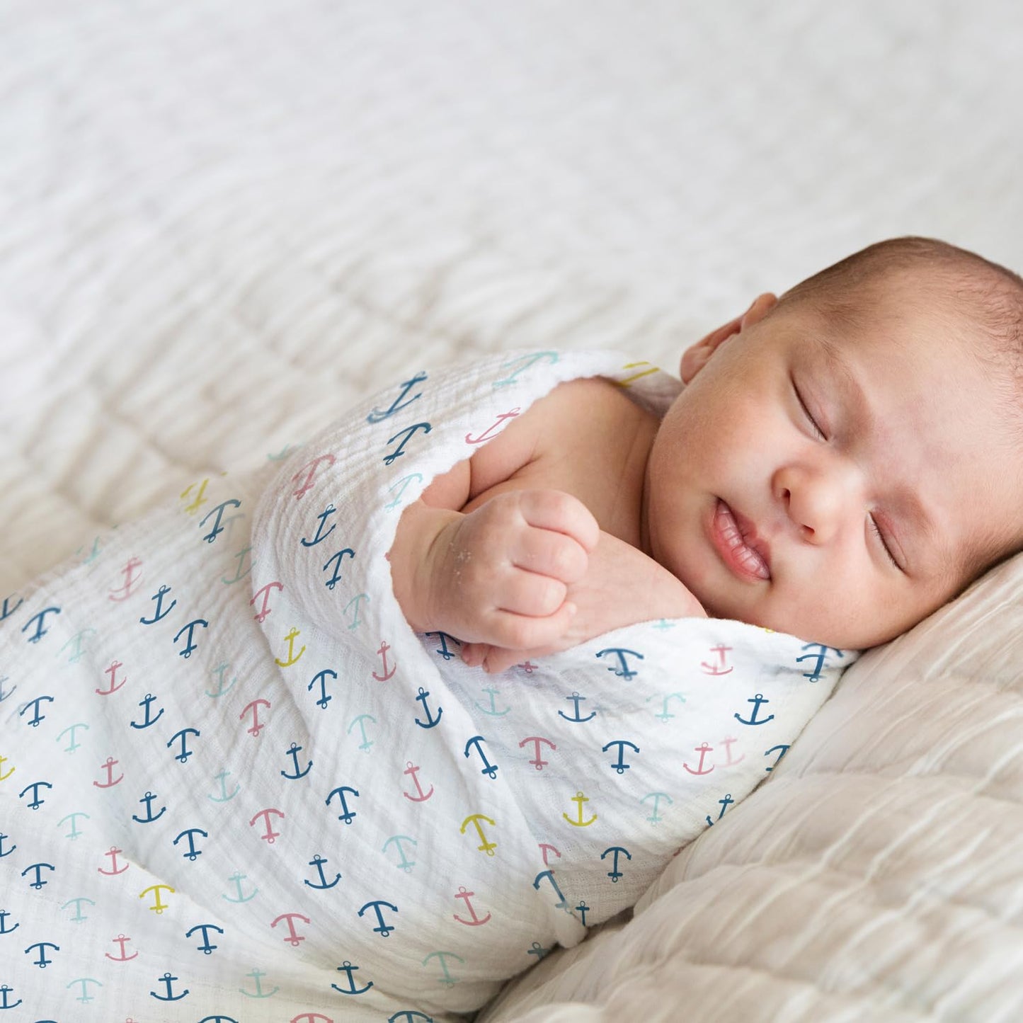 Haus and Kinder 100% Cotton Muslin Swaddles Wrap For Newborn Baby - Soft Swaddle Cloth For New Born, Muslin Baby Swaddle Wrap For New Born, New Born Swaddle, 100X100 Cm, Pack Of 5, Nautical Collection