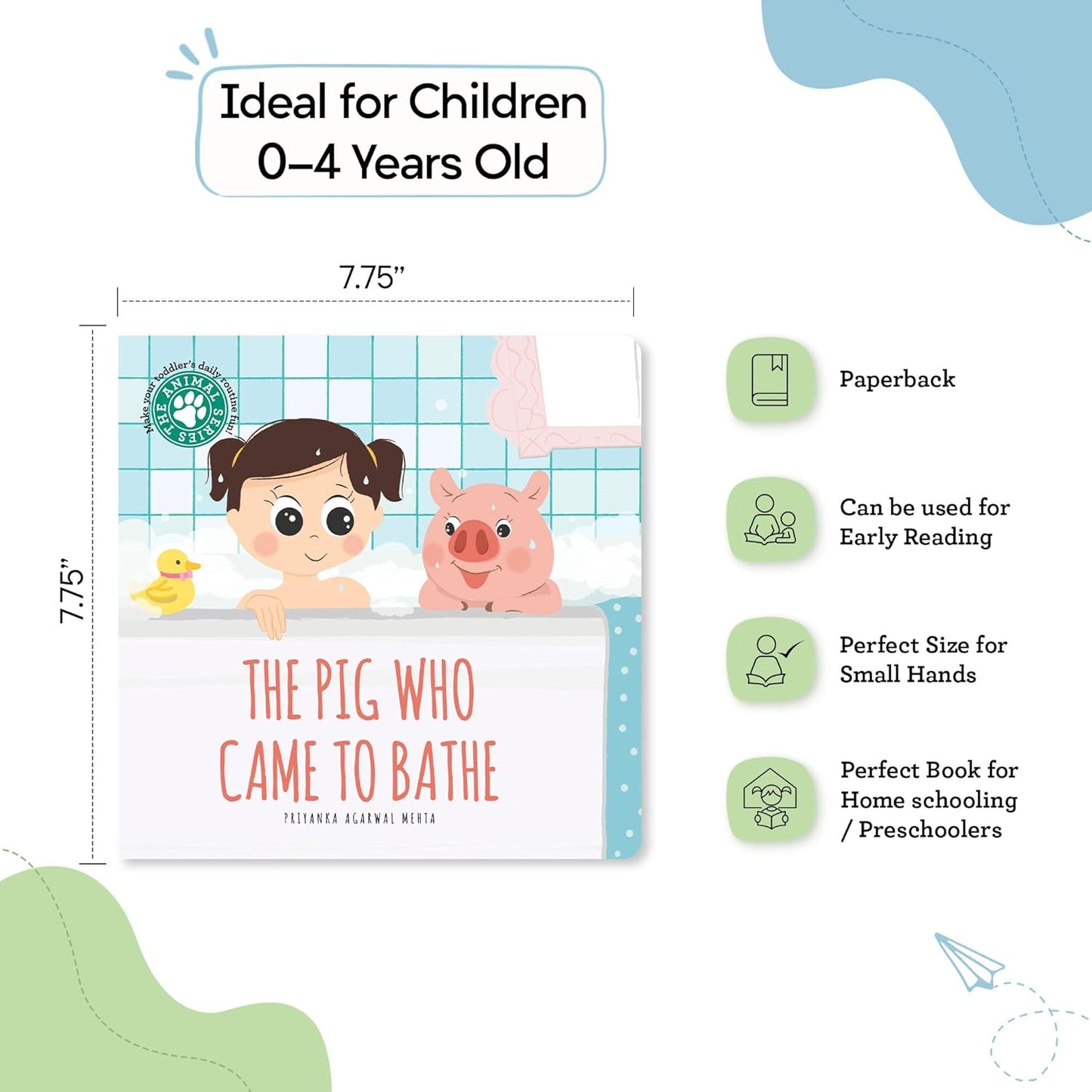 SAM & MI The Pig Who Came to Bathe - Board Book for Toddlers and Babies That Makes Bathtime Fun, Early Learning and Reading Picture Books for Kids