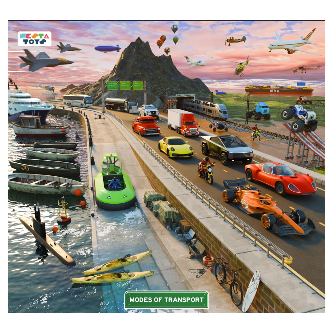 Nesta Toys - Educational Jigsaw Puzzles (64 Pcs) - 4 Variants: India Map, Modes of Transport, Prehistoric Park, Construction Site